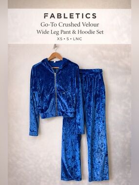 Fabletics Go-To Crushed Velour Set Blue XS Hoodie S Pants